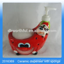 Creative strawberry shaped ceramic cleanser bottle with sponge holder for kitchen